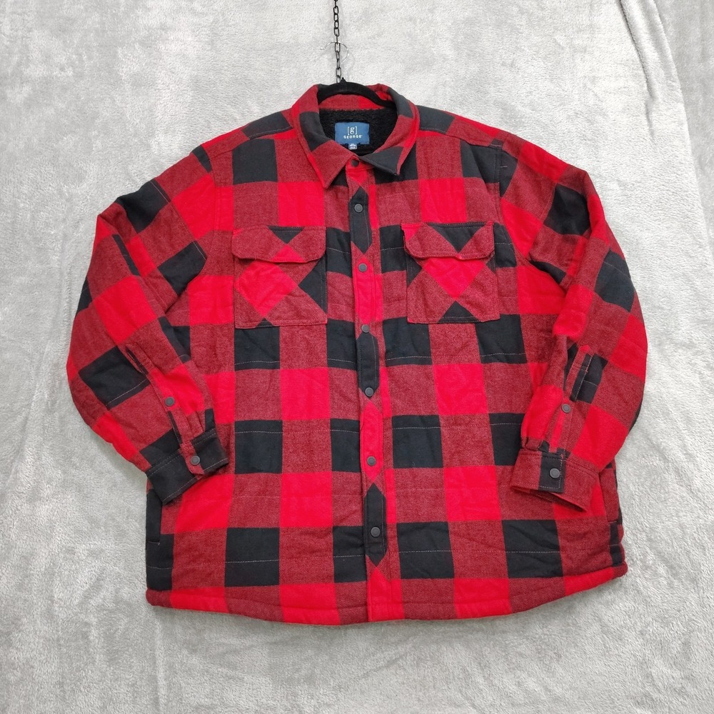 George Flannel Jacket Size XXL Men's PreOwned Sherpa Red & Black with Pockets‎